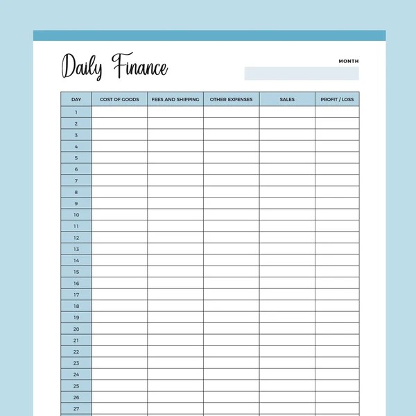 Printable Daily Financial Log Instant Download PDF A4 and US Letter Plan Print Land