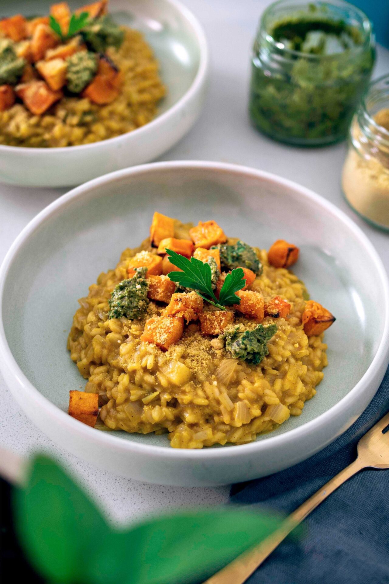 Butternut Squash Risotto w/ Sage Walnut Pesto plantbaes