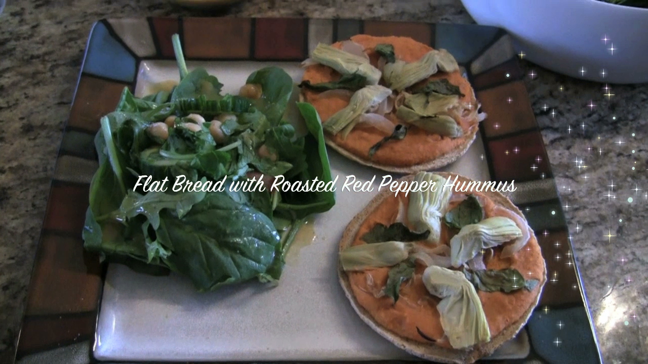 20 Minutes To The Table Baked Flatbread with Roasted Red Pepper Hummus