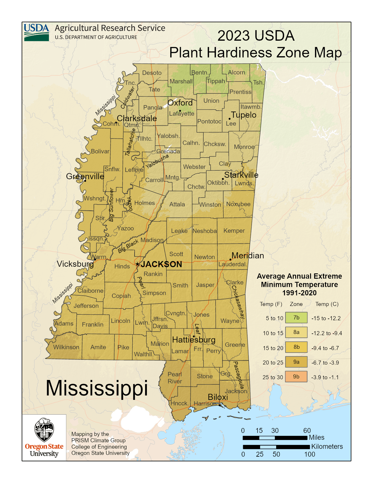 USDA Map of Mississippi Growing Zone Gardening Know How
