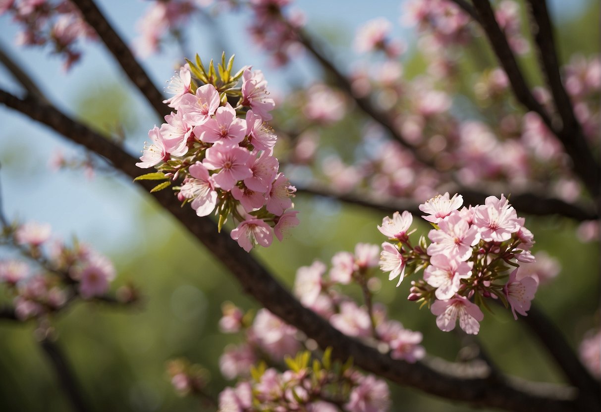 A tall Texas tree blooms with vibrant pink flowers