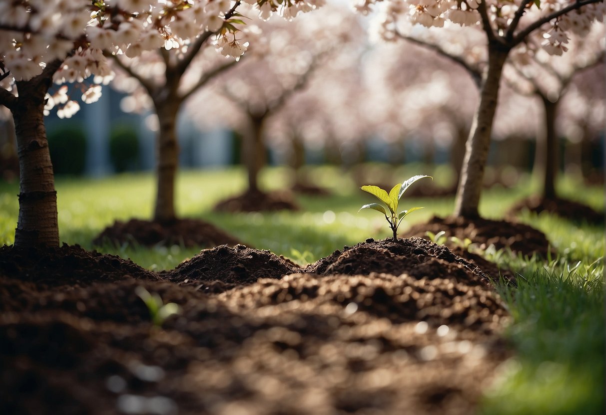 Cherry trees being planted and cared for in a zone 6 garden