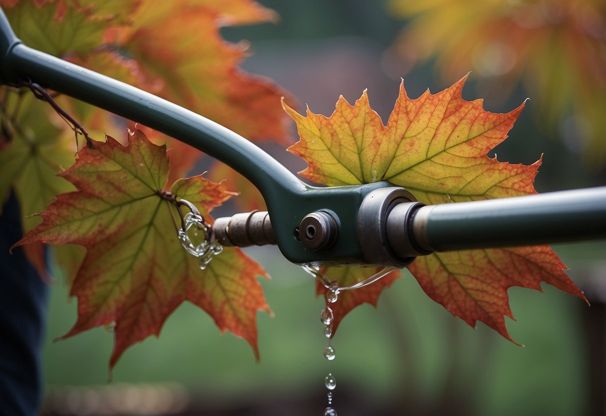 Maple trees being pruned and watered in an Alaskan garden