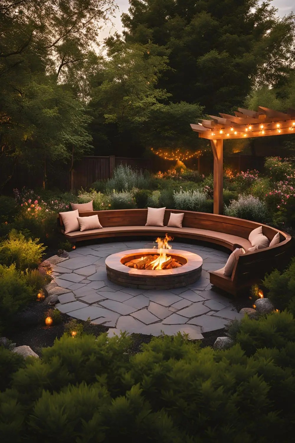 Firepit with Built-in Bench Seating