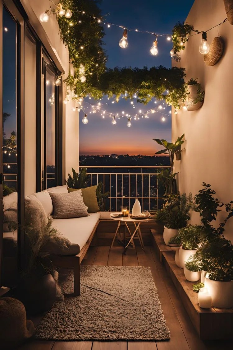 Install String Lights for Ambiance for Apartment Balcony