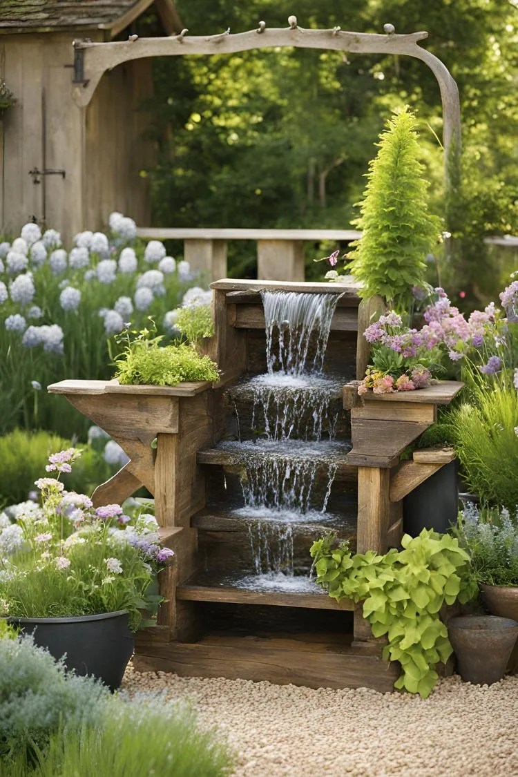 Install a Rustic Water Feature in country garden for outdoor makeover