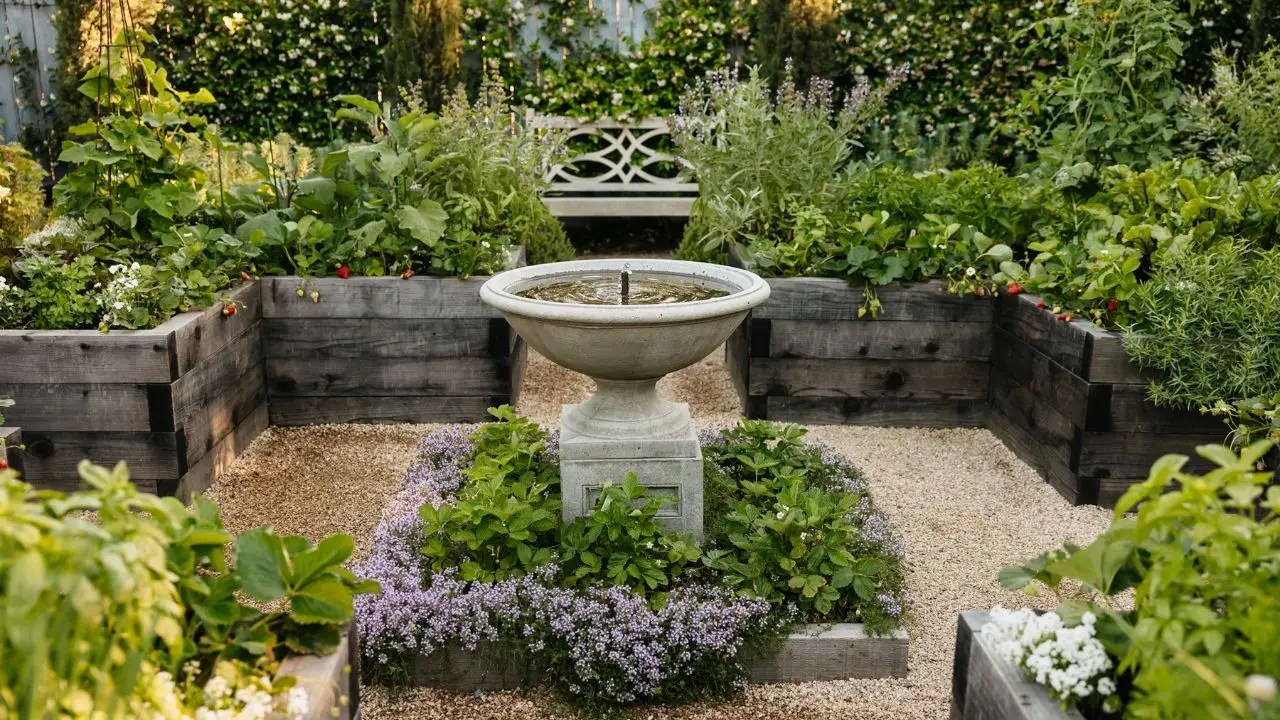 Water Feature Flower Beds