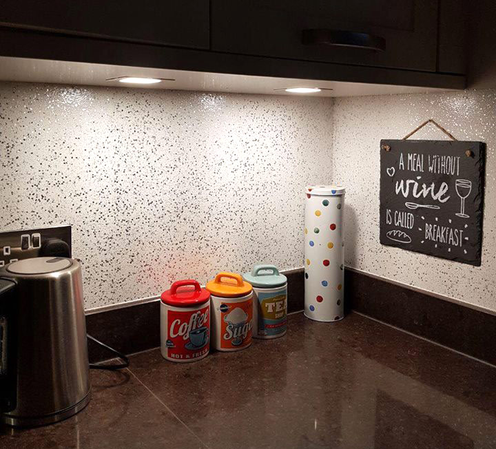 Sparkly Kitchen Splash back Plaster Company Isle of Man