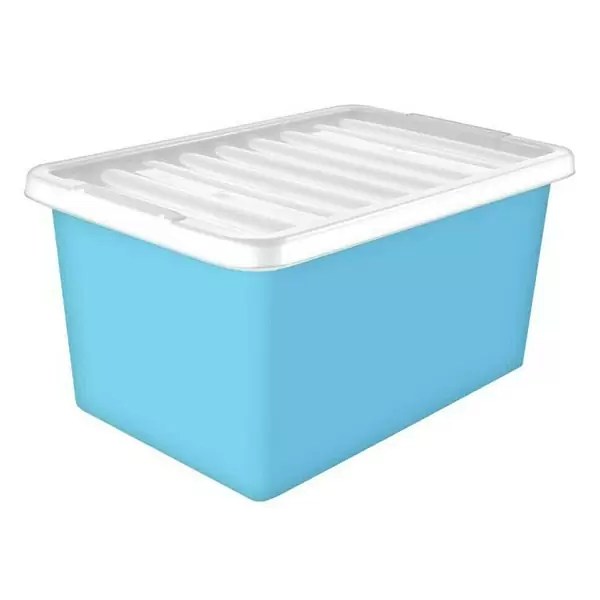 2 x 27 Litre Light Blue Plastic Storage Box White Lid Plastic Storage
