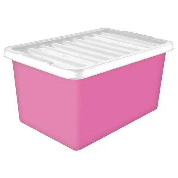 2 x 27 Litre Pink Plastic Storage Box White Lid Plastic Storage Boxes