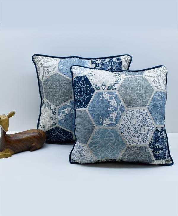 Blue & Grey Printed Cushion Covers Platear