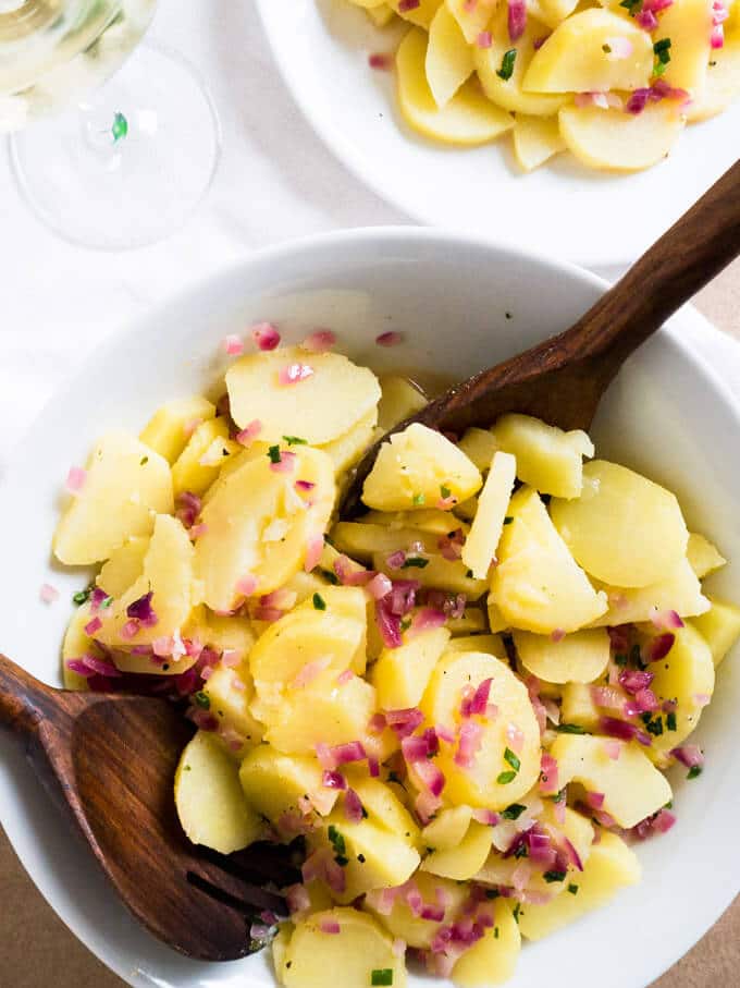Bavarian Potato Salad w/ onions, broth & vinegar (no mayo)