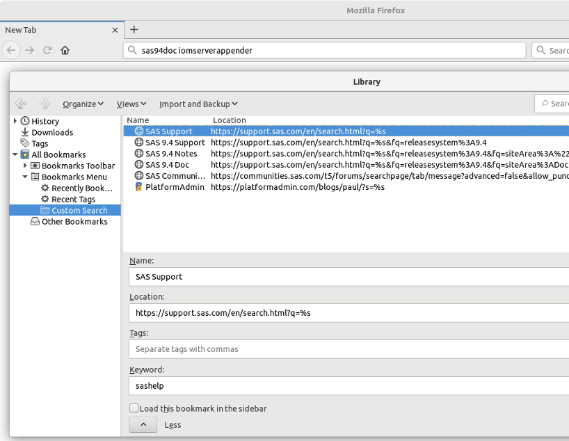 Keyword Bookmark Search with SAS Support