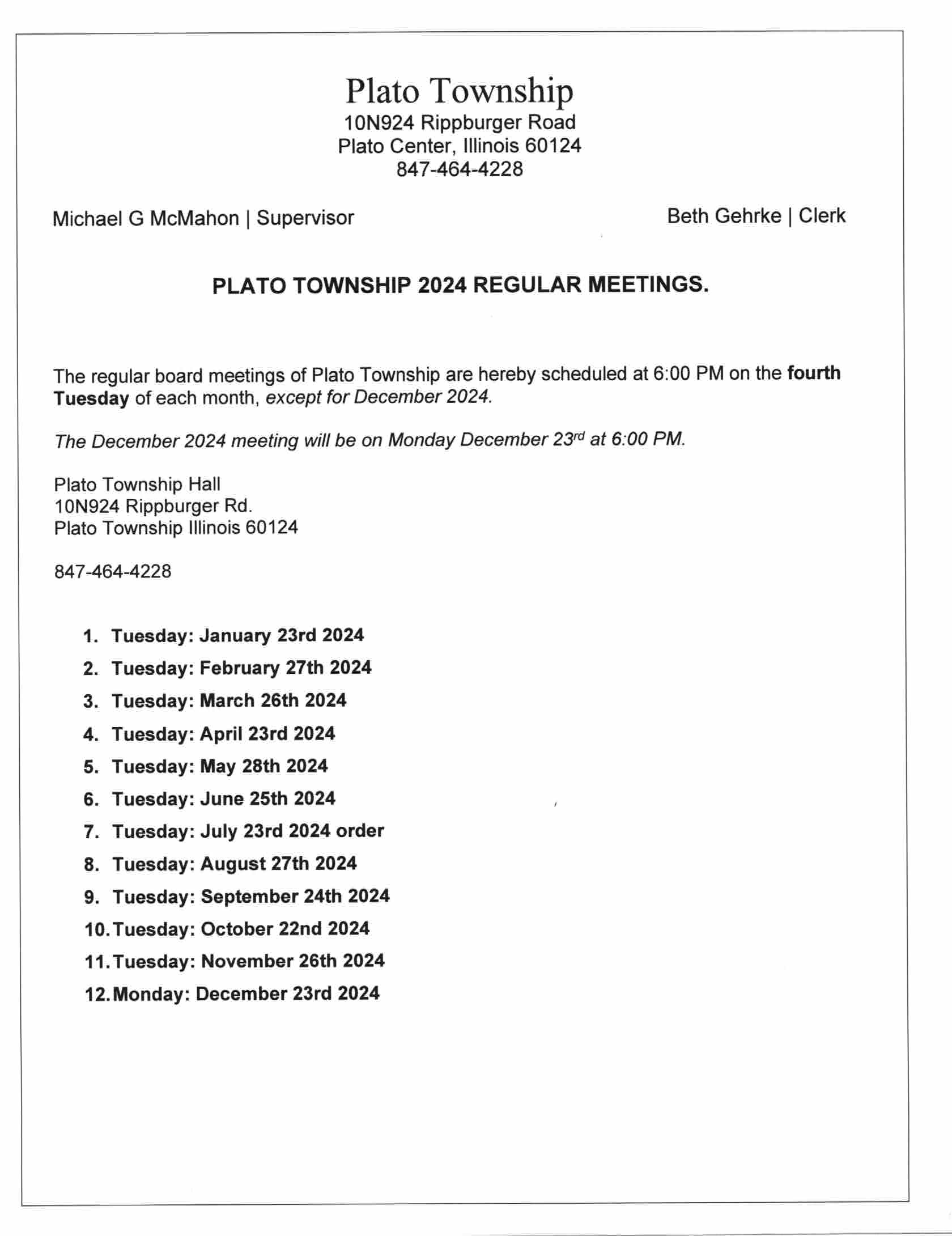 Plato Township Kane County, Illinois