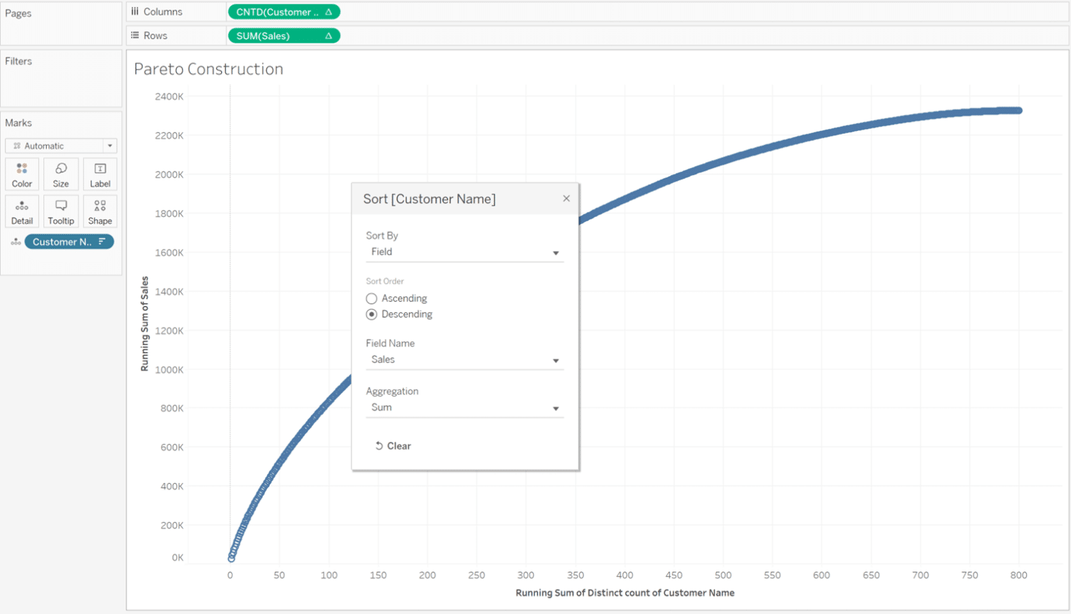 How to Make a Pareto Chart in Tableau 2.0