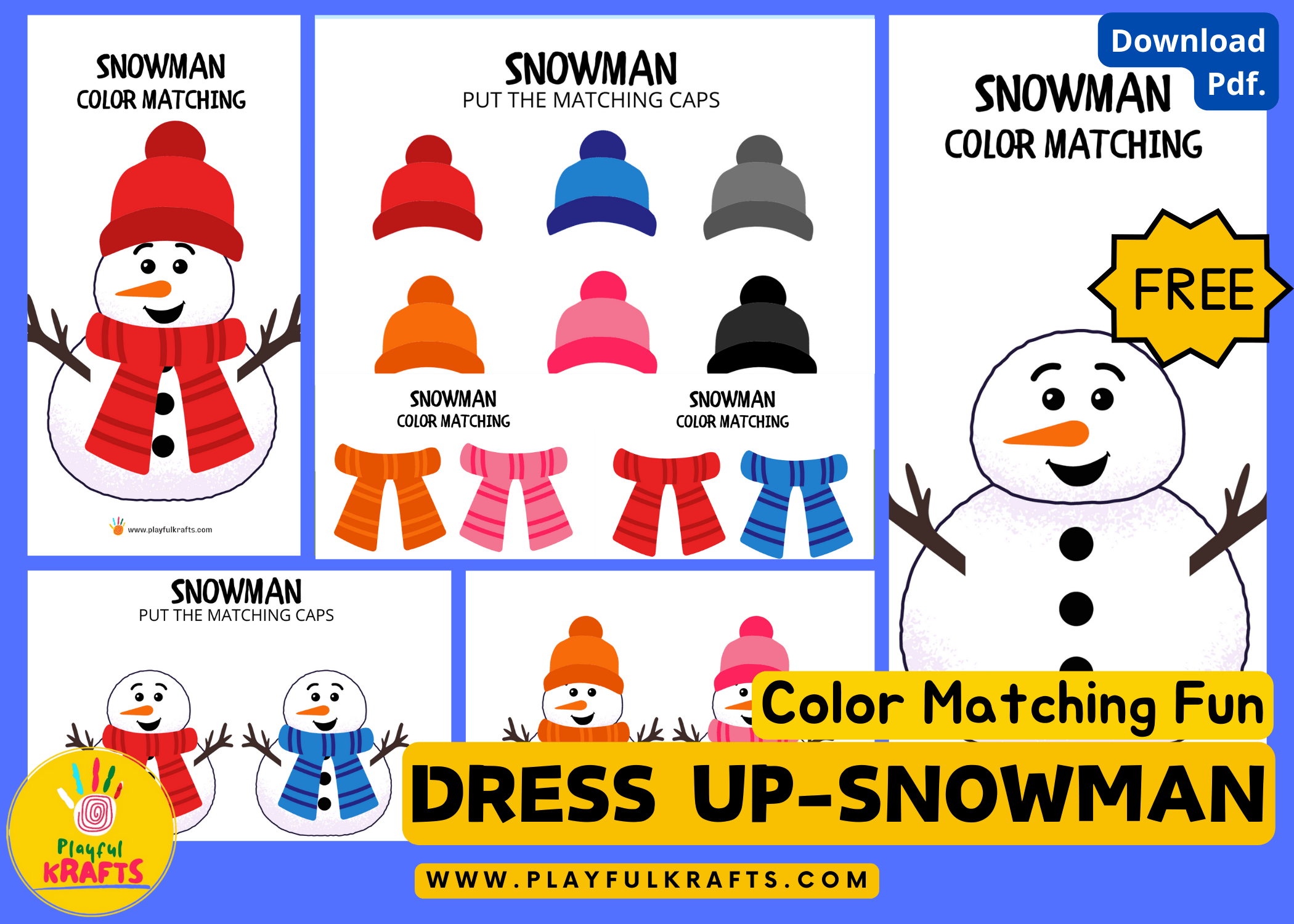 Snowman Color Matching Kids Activity Pack Playful Krafts