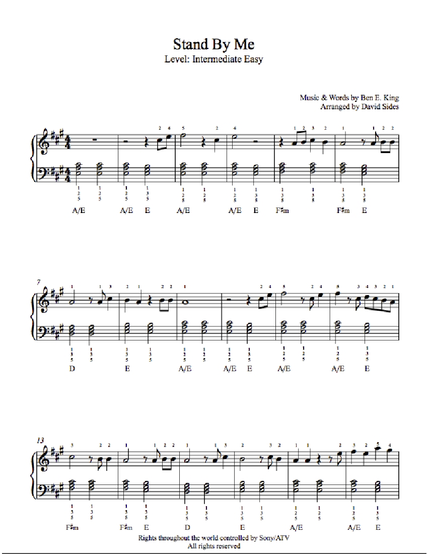 Stand By Me by Ben E. King Piano Sheet Music Intermediate Level