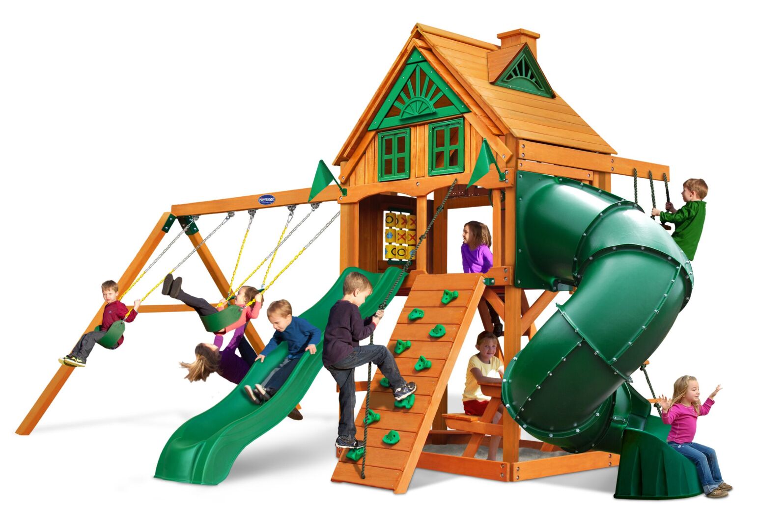Horizon w/ Tube Slide & Treehouse Wood Roof w/ Fort AddOn Swing Set
