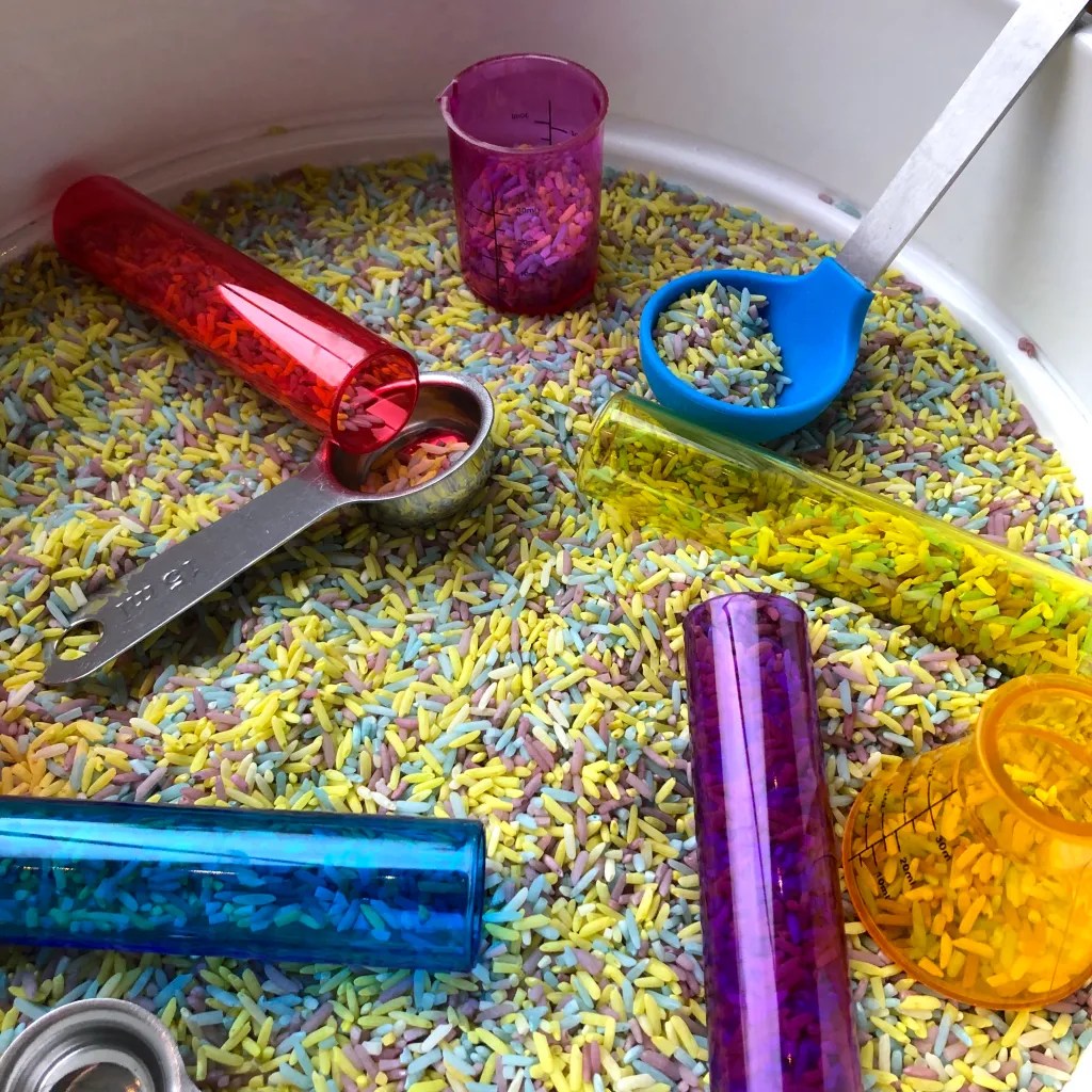 Dyed Rice Recipe for Sensory Bin Play Play of the Wild