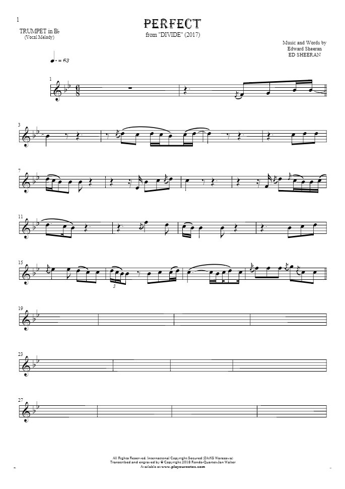 Perfect Noten für Trompete Melodielinie PlayYourNotes
