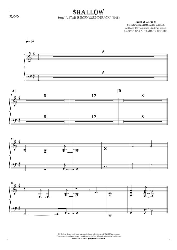 Shallow Notes for piano PlayYourNotes