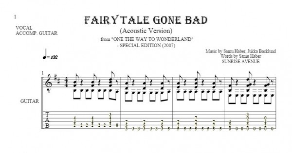 Fairytale Gone Bad (Acoustic Version) Notes, tablature and lyrics for