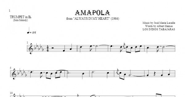 Amapola Noten für Trompete Melodielinie PlayYourNotes