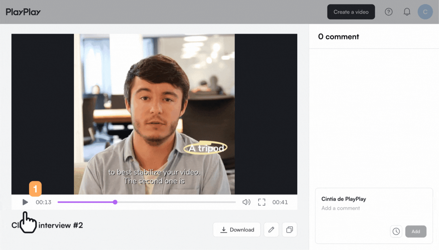 How do timestamped comments on the share link work? PlayPlay