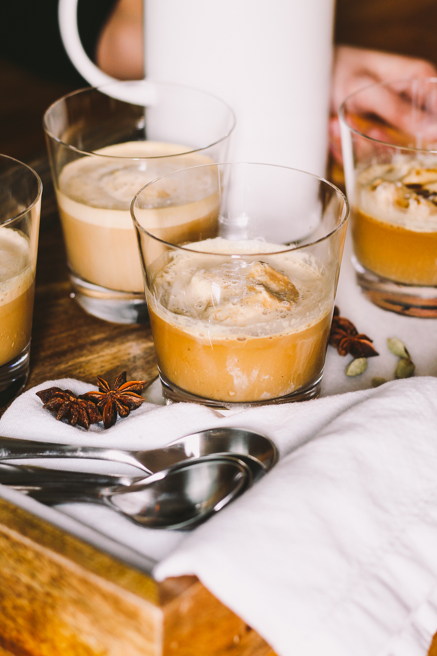 dirty chai affogato with homemade chai ice cream plays well with butter
