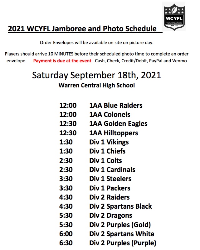 2021 Jamboree Schedule Warren County Youth Football