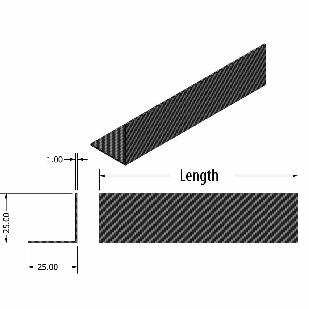 90 Deg Carbon Fibre Angle 25mm x 25mm Play with Carbon Australia