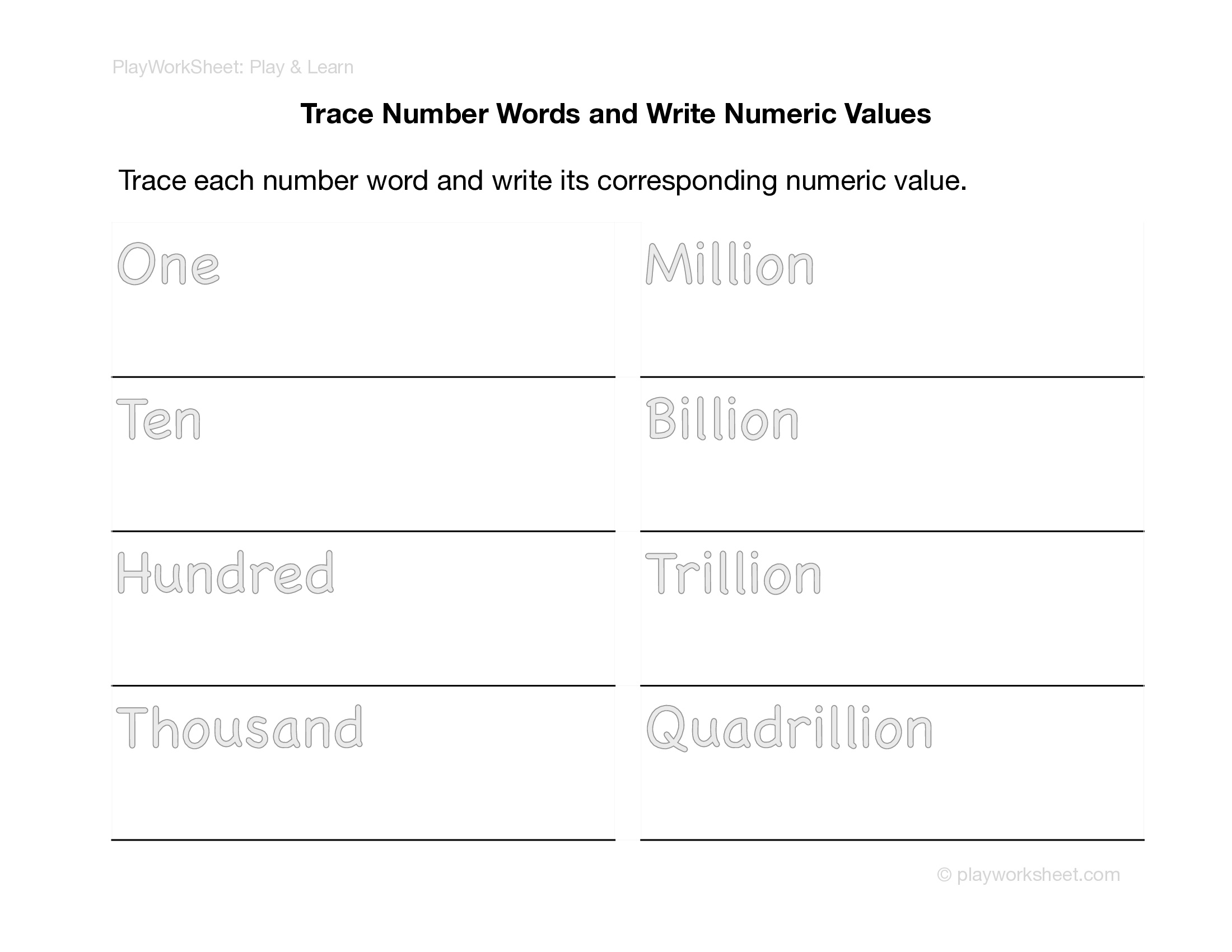 Names of Large Numbers Free Printables for Kids