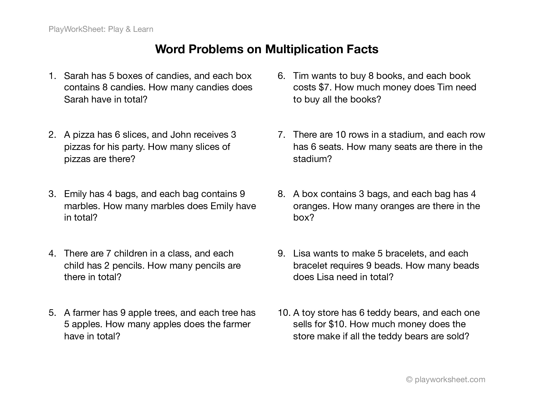 Mastering Basic Multiplication Facts Word Problems Worksheet Free