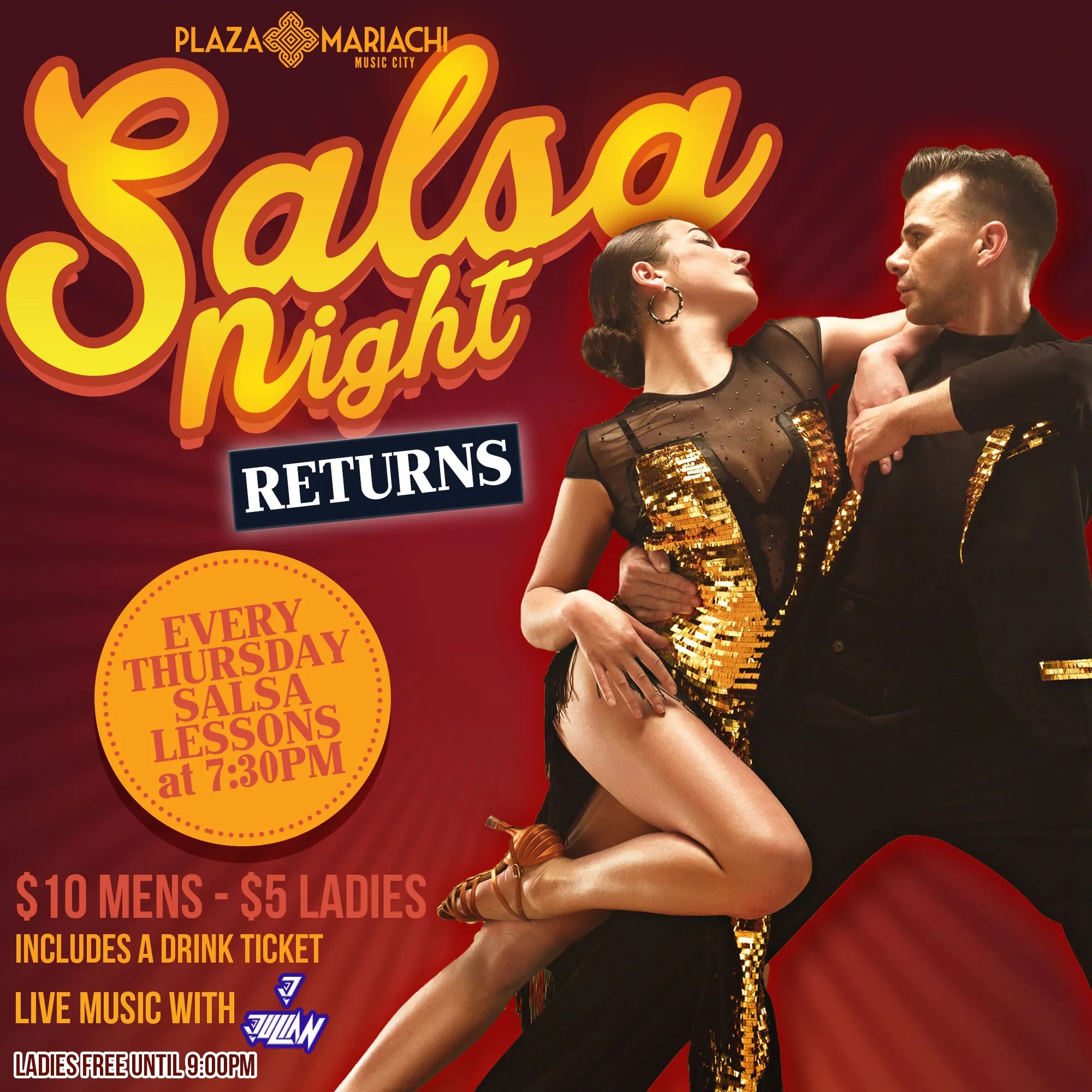Salsa Night with DJ Julian! Plaza Mariachi Free Salsa Dance Lessons