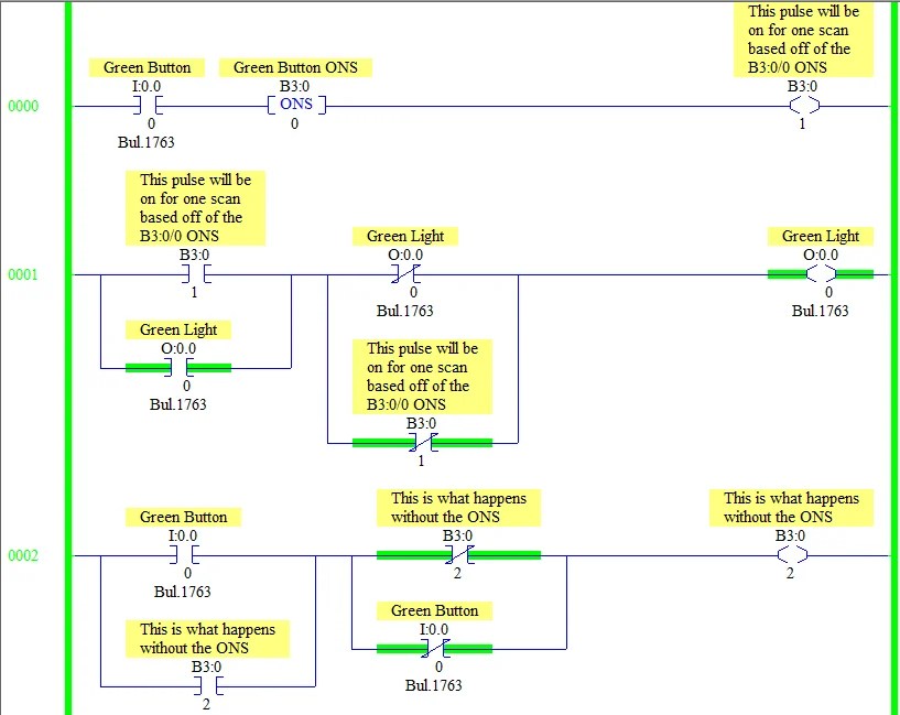 Rslogix 500 using one shots ons osr osf commands PLC
