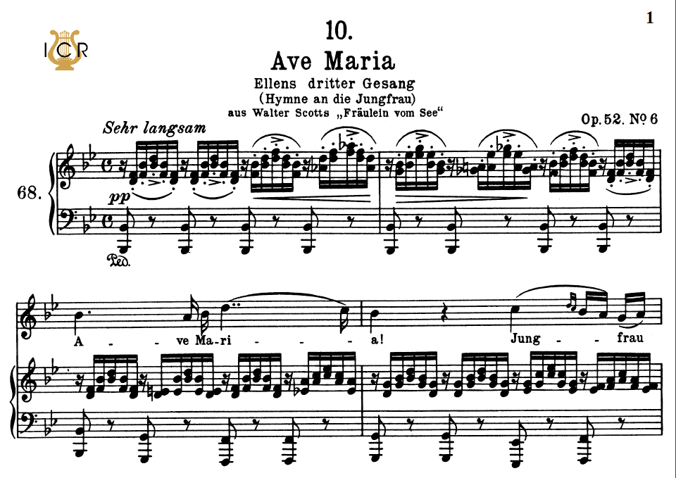 Ave Maria, D. 839 in BFlat Major (Soprano/Tenor). Original Key. In