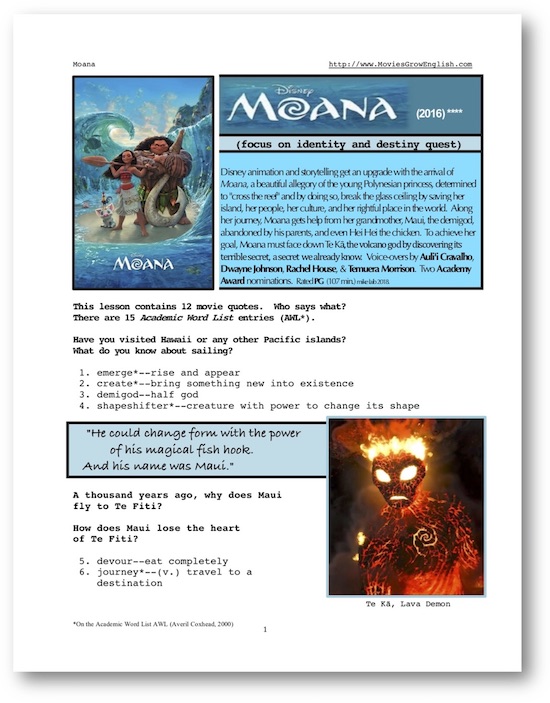 MOANA, WholeMovie English (ESL) Lesson eBooks Education