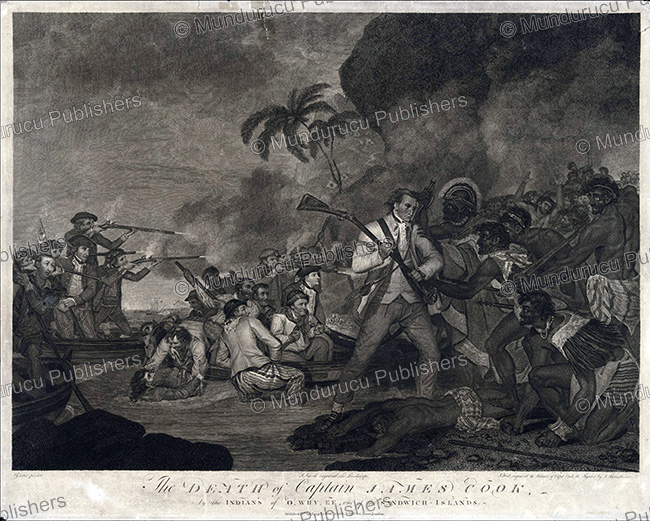 The death of Captain James Cook by the Indians of Owhyhee
