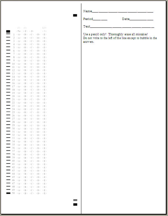 50 Question Scantron Printable - Printable Templates