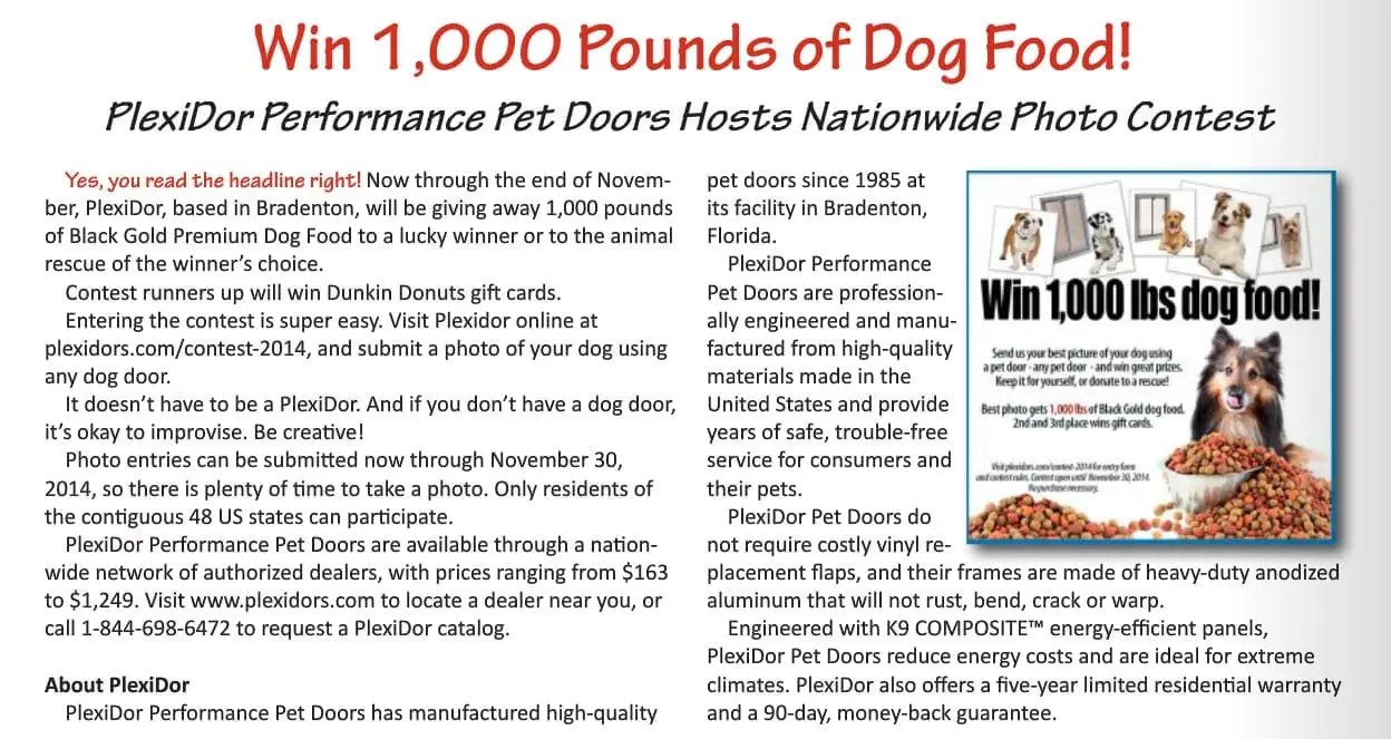 Sarasota Pet features the PlexiDor dog food contest! PlexiDors