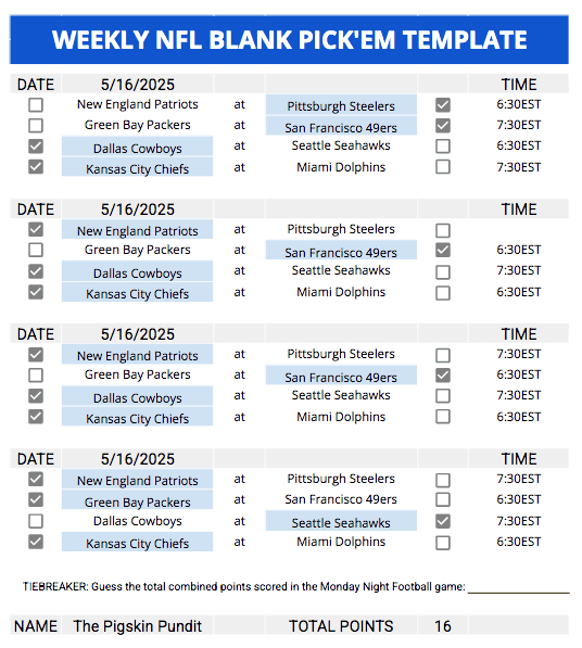 NFL Pick'em Templates (Free Excel & Google Sheets)