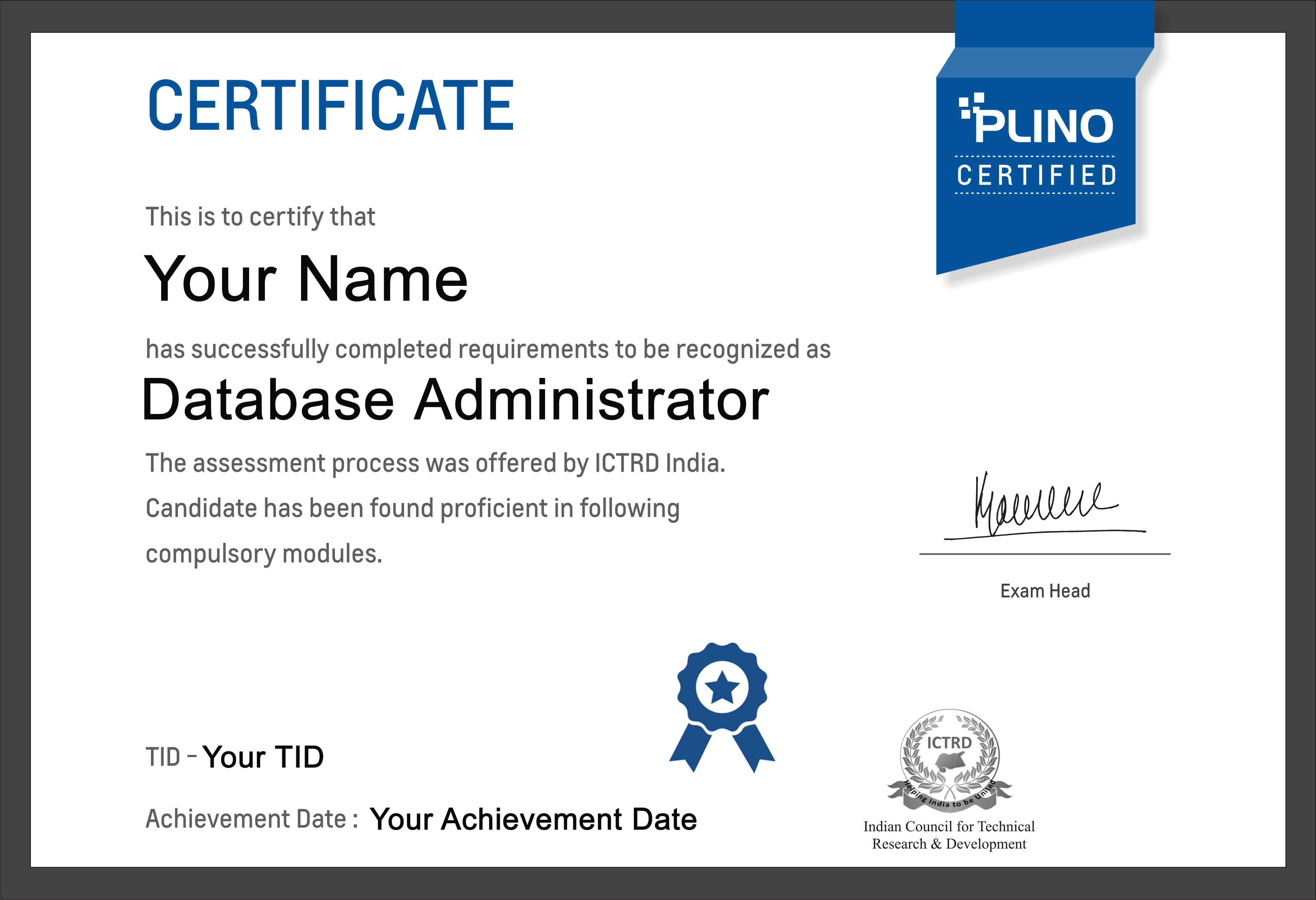 Plino Certified Database Administrator Plino Framework