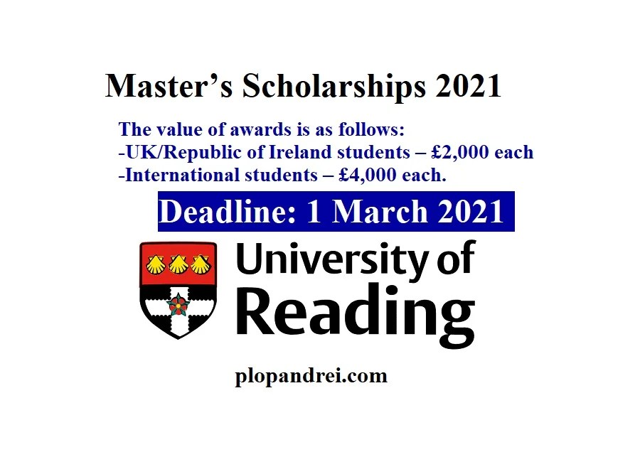Apply/ Master’s Scholarships 2021 at University of Reading in the UK Jobs/ Internships