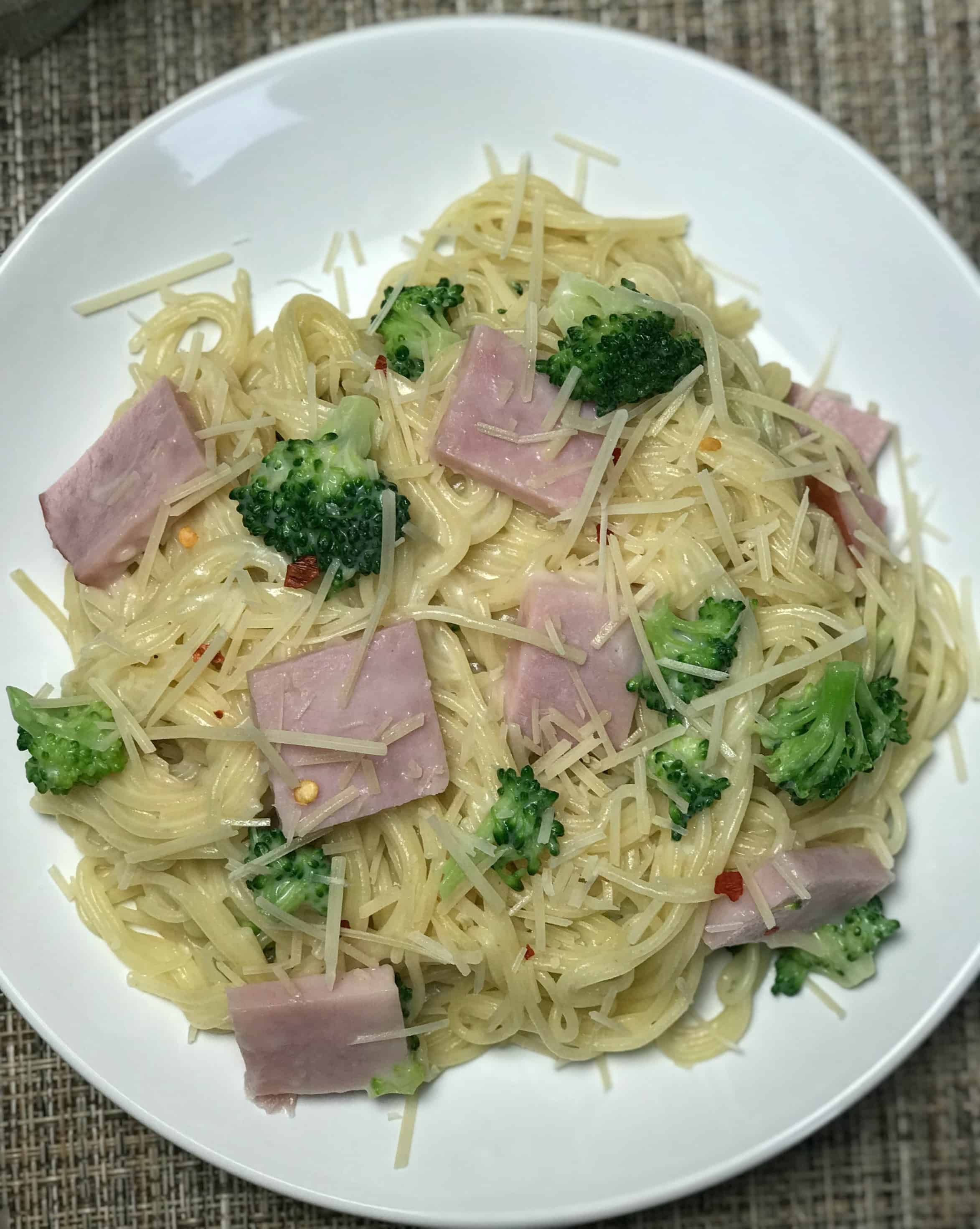 Ham and Alfredo Spaghetti