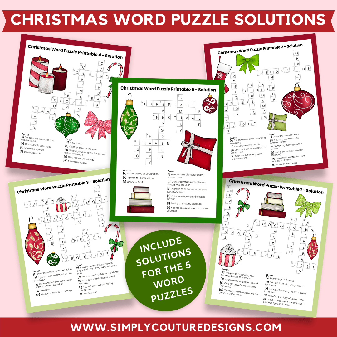 Christmas Crossword Puzzle Printables Simply Couture PLR