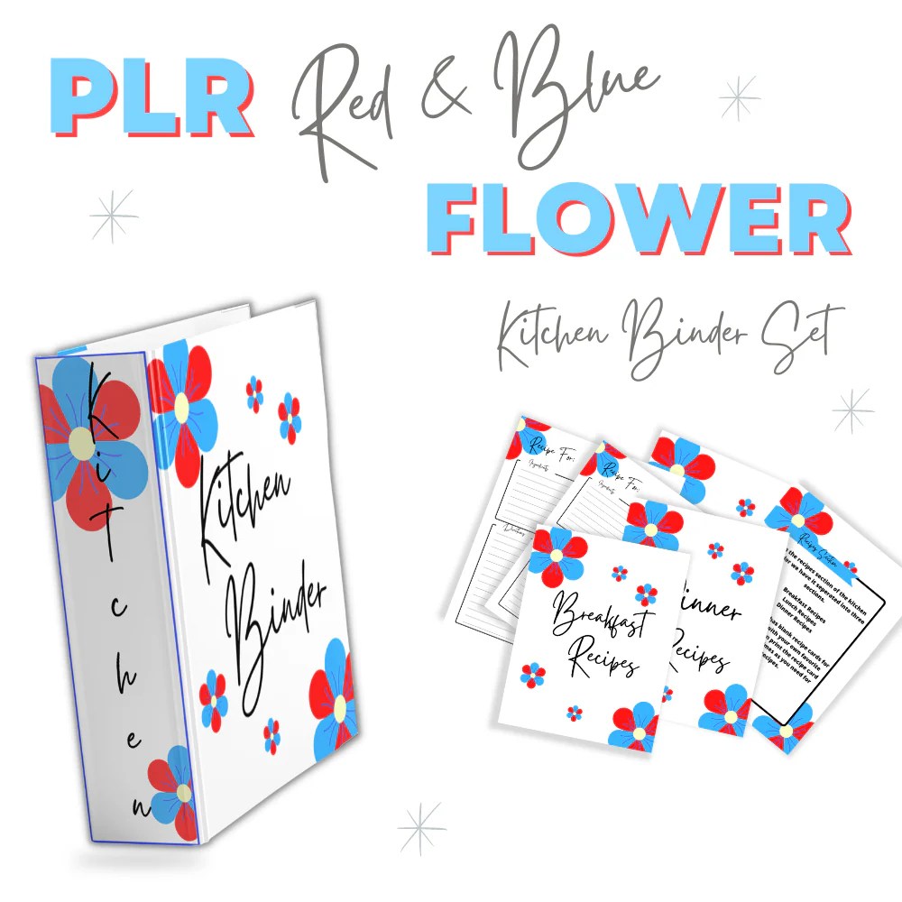 PLR Red & Blue Flower Kitchen Binder Set – plr-printables-store