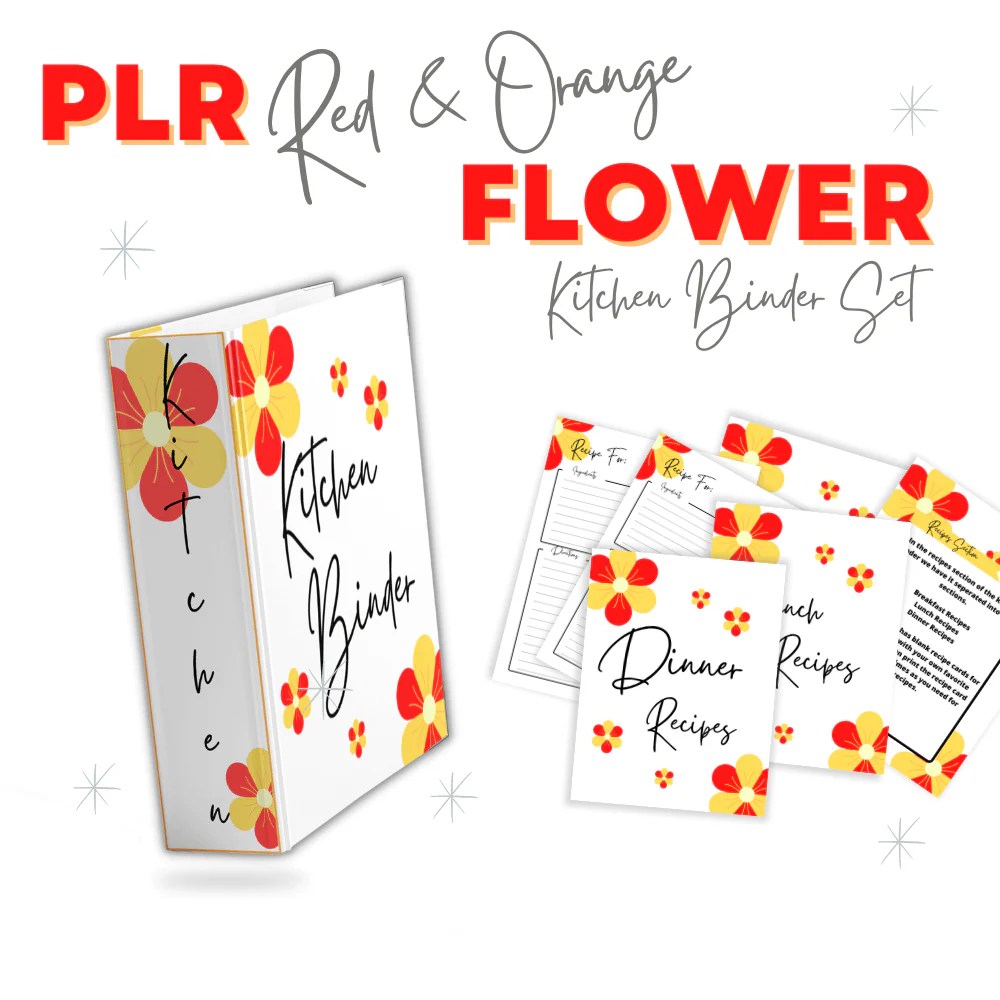PLR Red & Orange Flower Kitchen Binder Set plrprintablesstore