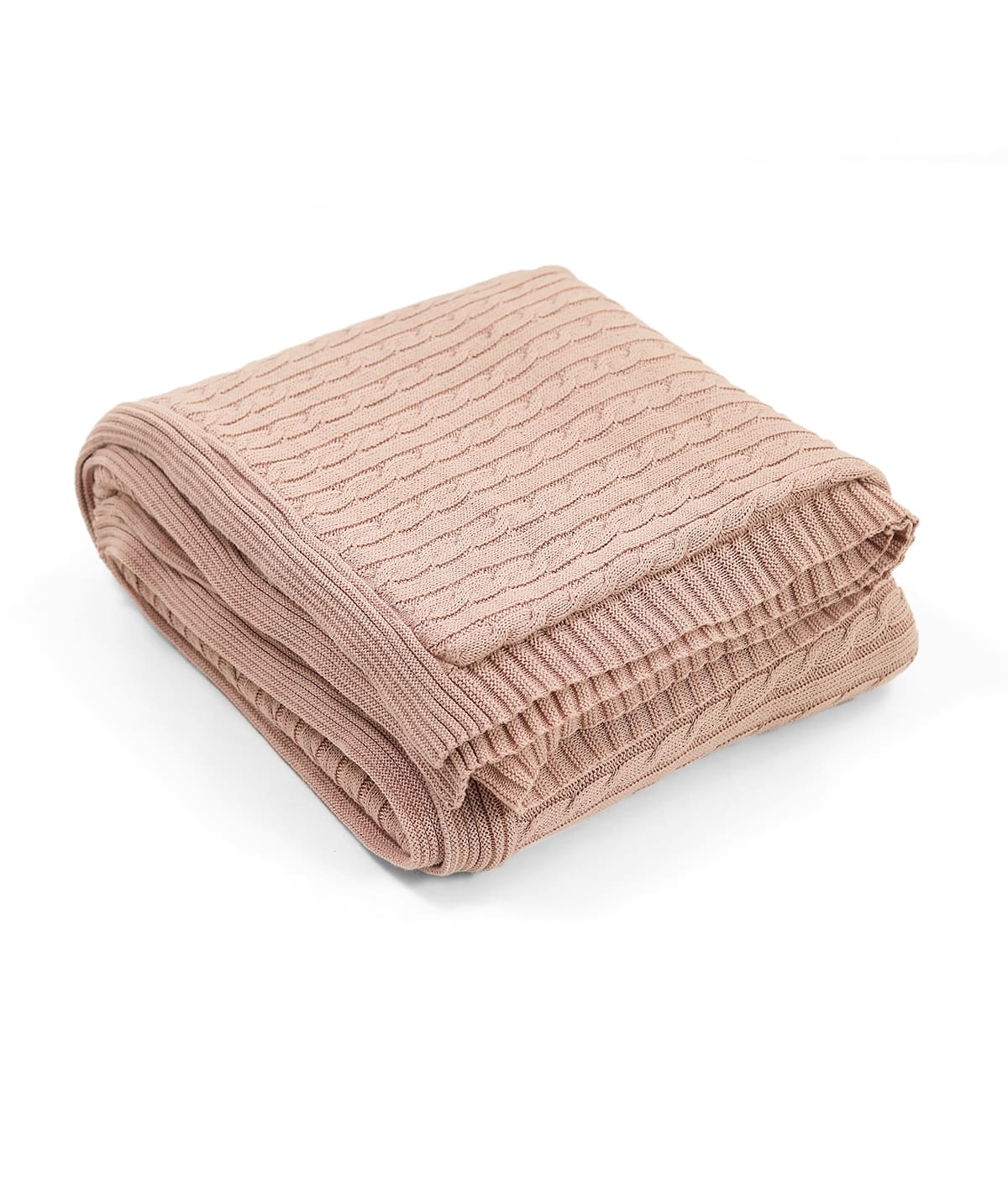 Cable Knit Cotton Knitted Throw Blanket With Warm Sherpa (Cameo Pink) Pluchi Online