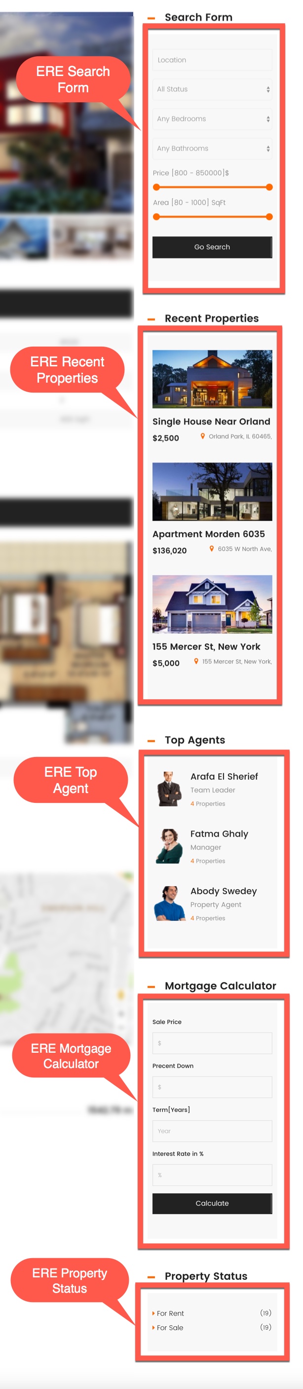 Widgets Included With ERE Plugin Essential Real Estate