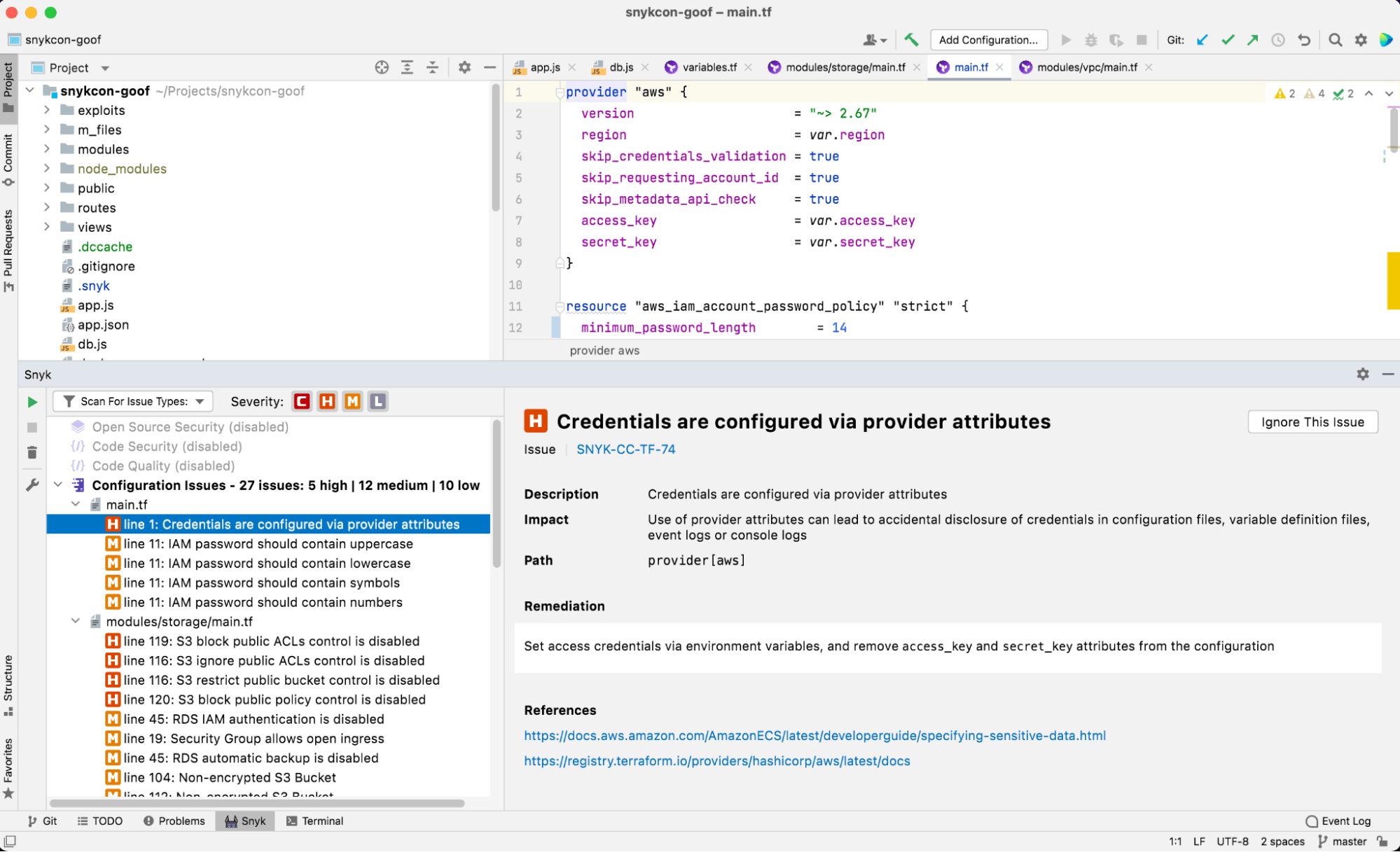 Snyk Security Code, Open Source, Container, IaC Configurations